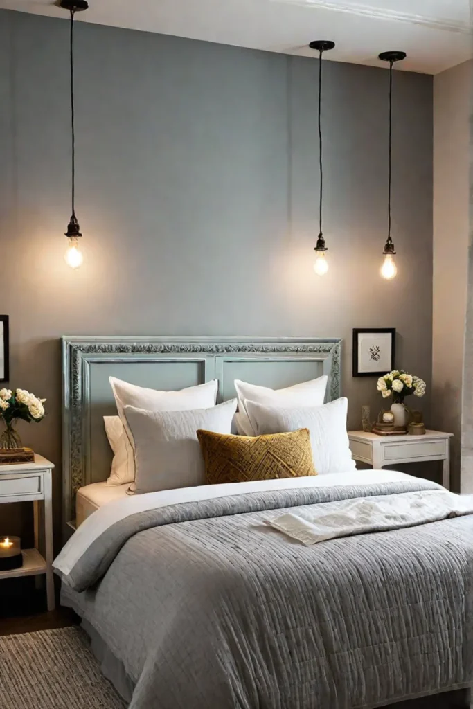 Layered lighting creates a warm and inviting atmosphere in a bedroom