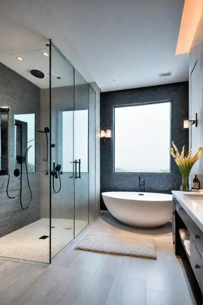 Luxurious bathroom with soaking tub and walkin shower