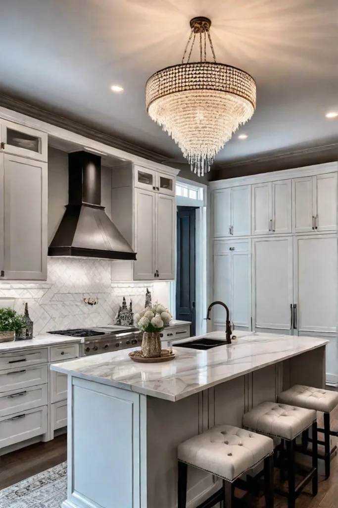 Luxurious kitchen with layered lighting