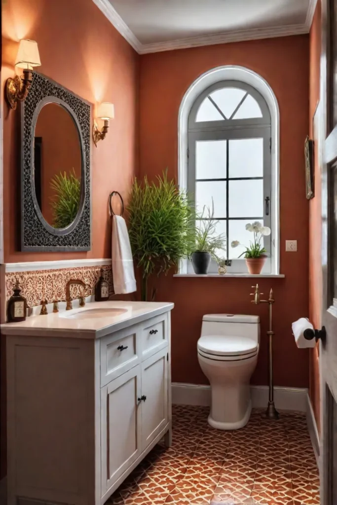 Mediterraneanstyle small bathroom with mosaic tile and wrought iron