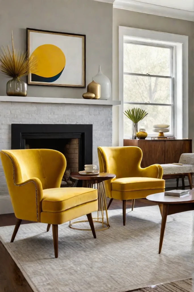 Midcentury modern accent chairs in a stylish living room