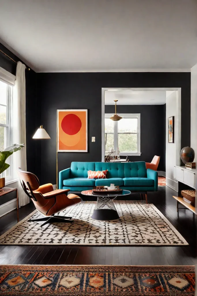 Midcentury modern furniture in a small living room
