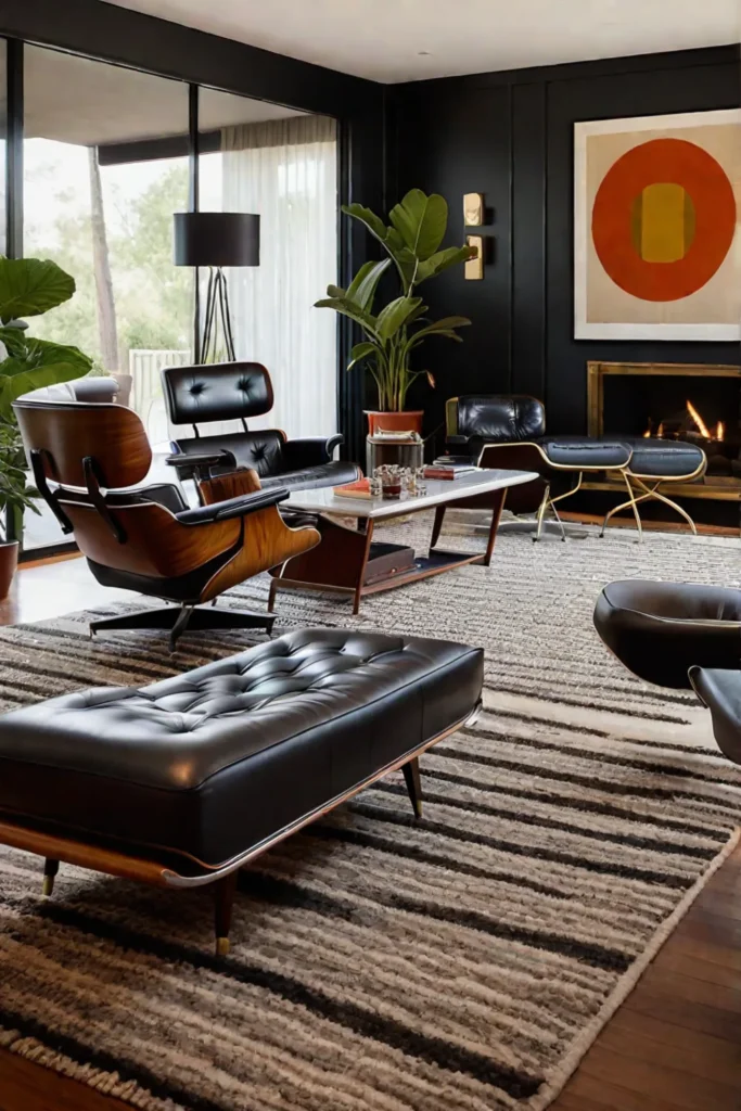 Midcentury modern living room with iconic furniture and retro accents