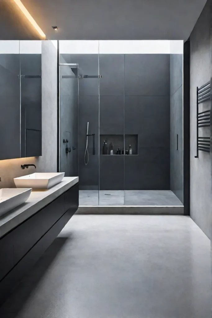 Minimalist bathroom design with concrete flooring and white fixtures 1