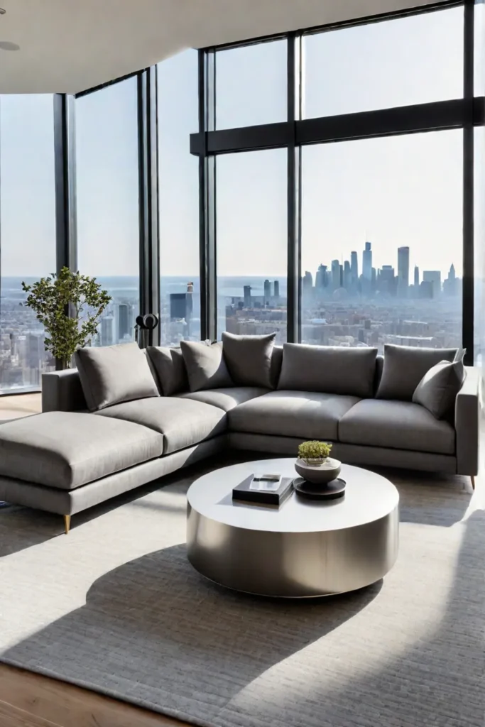 Minimalist living room with city view