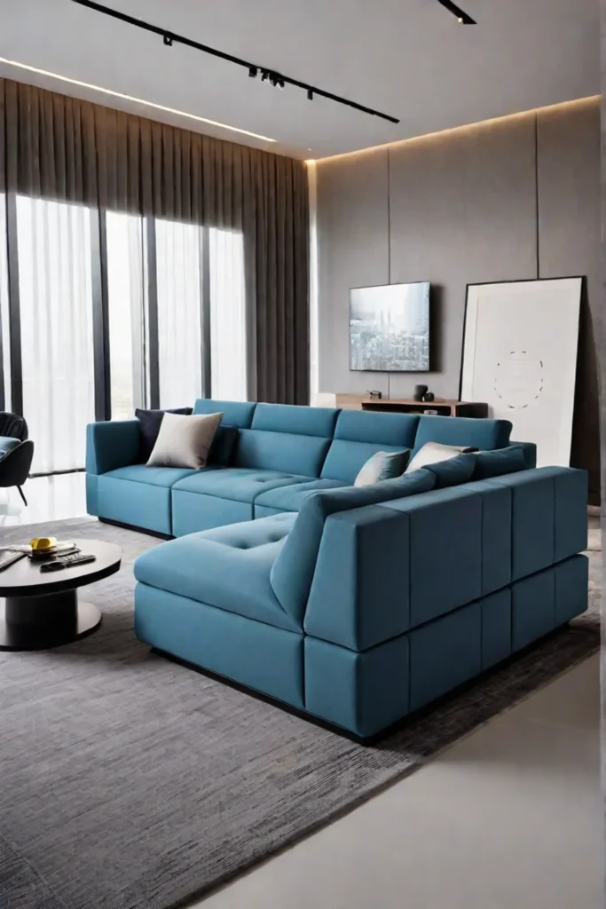 Modular sofa and smart coffee table in a customizable living space