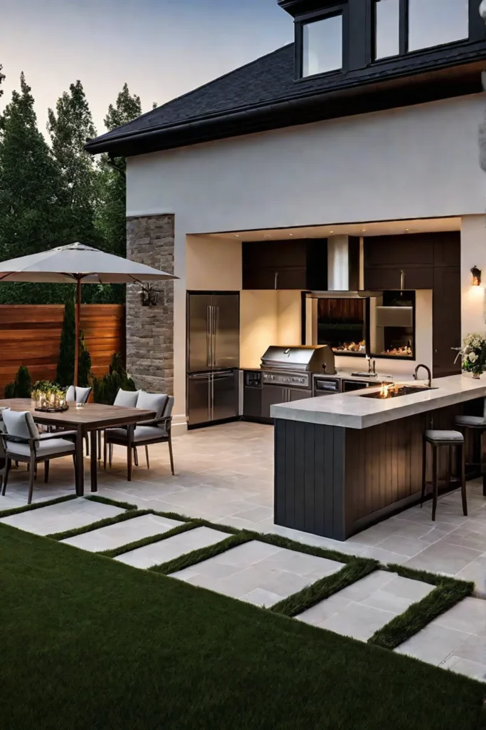 Outdoor living space with integrated cooking and dining