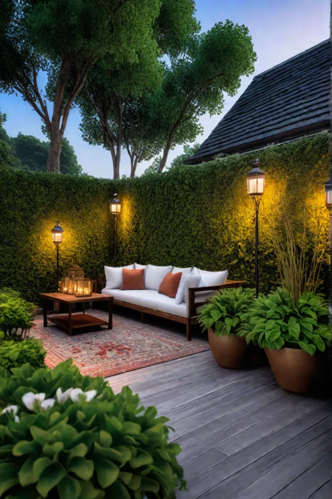 Patio with lantern lighting and pathway