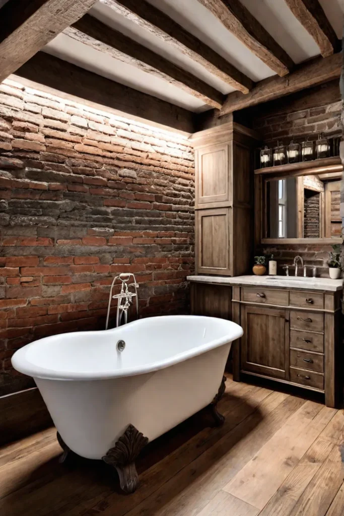 Rustic bathroom with corner sink and clawfoot tub