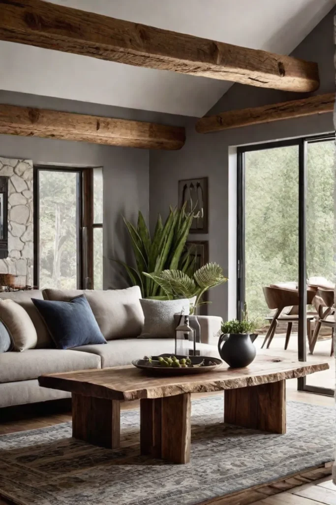 Rustic living room with sustainably sourced wood furniture