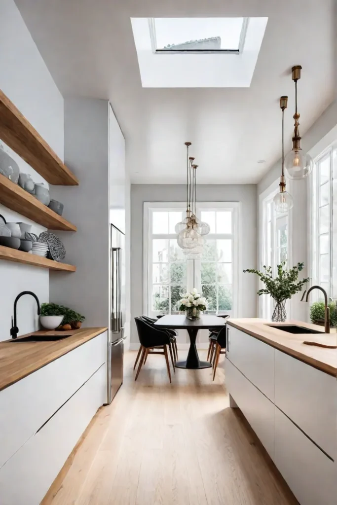 Scandinavian kitchen with natural and pendant lighting