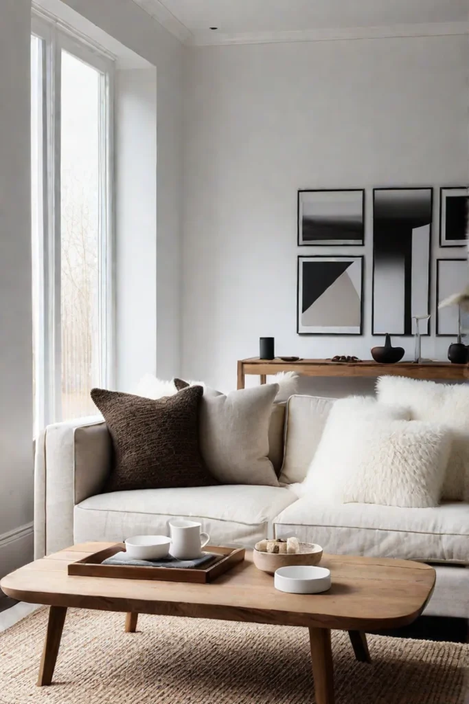 Scandinavian living room with natural materials and minimalist design