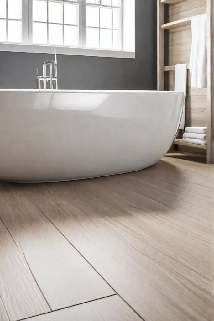Serene bathroom with woodlike laminate flooring and minimalist decor