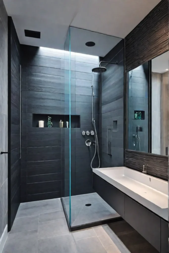Sleek bathroom design with backlit mirror and largeformat tiles