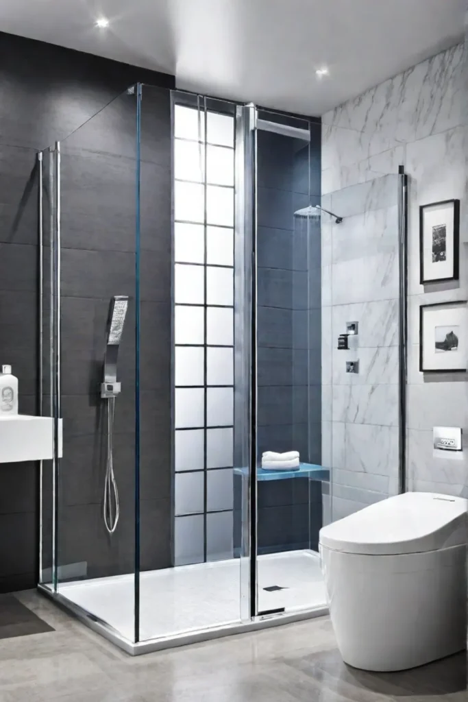 Small bathroom with compact shower stall
