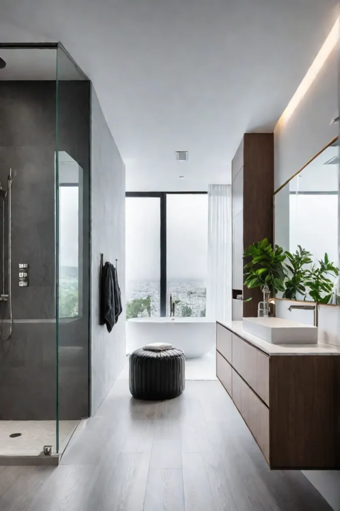 Spacesaving bathroom design with natural light and clean lines