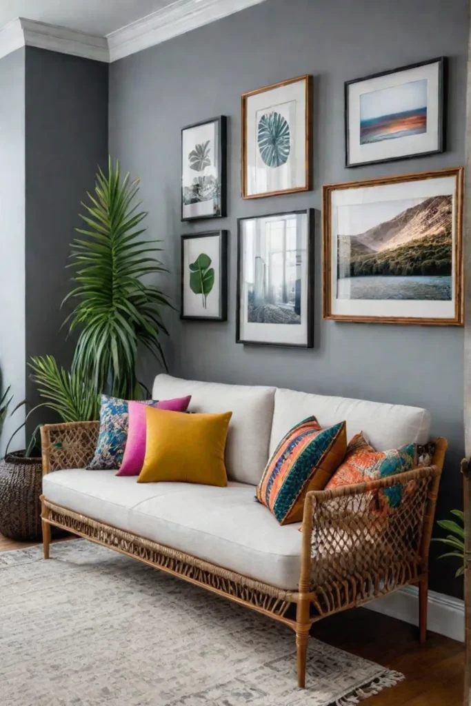 Eclectic art vibrant colors textured sofa