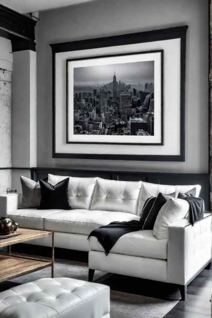 Industrial chic living room cityscape photography
