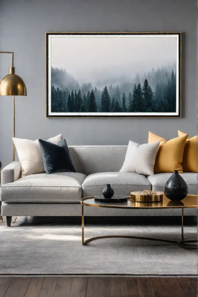 Modern sofa neutral color palette abstract painting